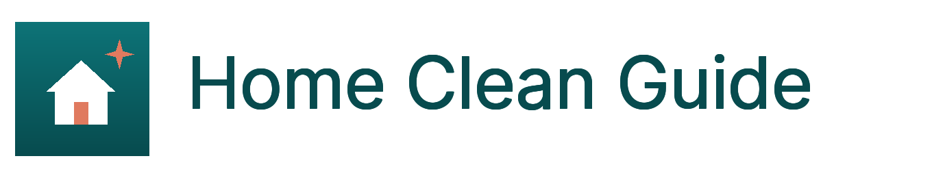 Home Clean Guide logo, a house icon next to the words Home Clean Guide